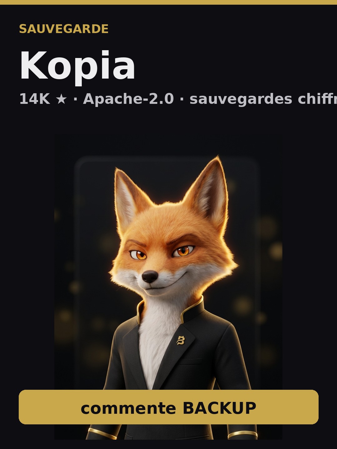 Kopia — sauvegardes chiffrées et dédupliquées, gratuites